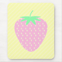 Pretty Pink Strawberry on Yellow Stripes. Mouse Pad