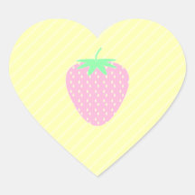 Pretty Pink Strawberry on Yellow Stripes. Heart Stickers