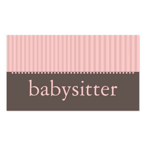 Pretty Pink Stripes Babysitting Business Card (front side)