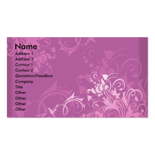 pretty pink swirl floral design business card (front side)