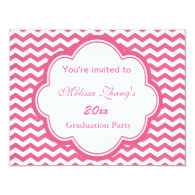 Pretty pink, trendy chevron girls graduation custom announcements
