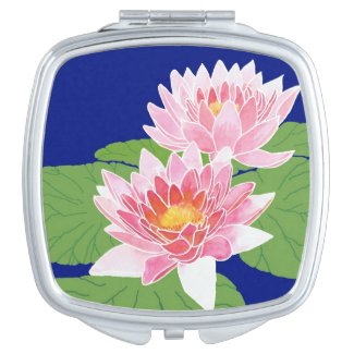 Pretty Pink Water Lilies: Compact Mirror Travel Mirror