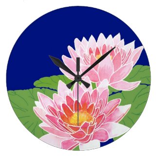 Pretty Pink Water Lilies: Square Wall Clock Clocks