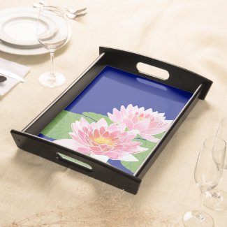 Pretty Pink Water Lilies: Wooden Serving Tray Serving Platters