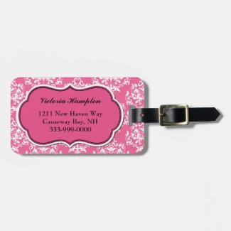 Pretty Pink &amp; White Damask Luggage Tag