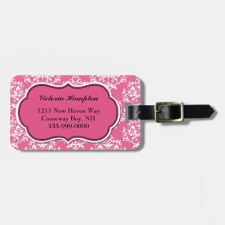 Pretty Pink & White Damask Luggage Tag
