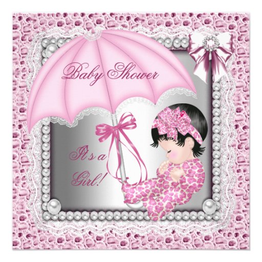 Pretty Pink White Girl Baby Shower Custom Invites