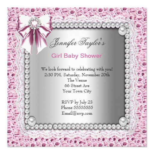 Pretty Pink White Girl Baby Shower Custom Invites