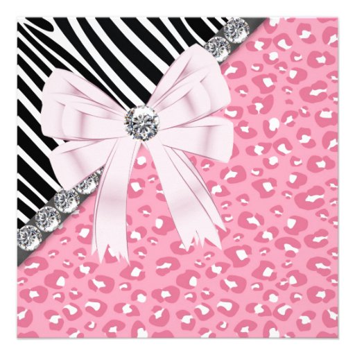 pink leopard and zebra background with printed diamonds and bow pink 