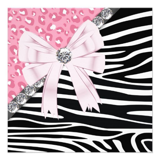 Pretty Pink Zebra and Leopard Sweet 16 Party Custom Invitations