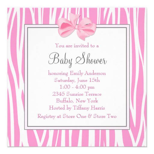 Pretty Pink Zebra Baby Girl Shower Invitation