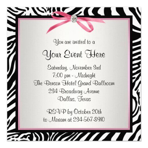Pretty Pink Zebra Party Invitation