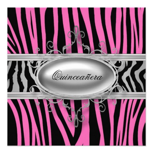 Pretty Pink Zebra Quinceanera Invitations