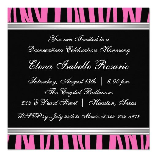 Pretty Pink Zebra Quinceanera Invitations
