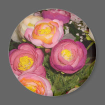 Pretty plastic flowers of unknown type & breed magnets