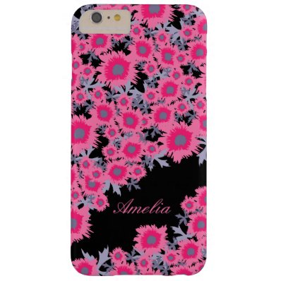 Pretty poppy pink black damask name iphone case