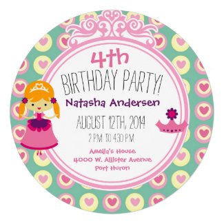 Pretty Princess Birthday Circle Invite Invitations