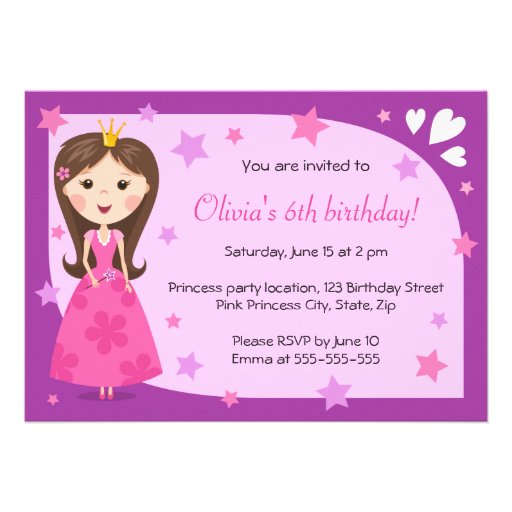 Pretty princess pink purple cute girly birthday invite