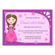 Pretty princess pink purple cute girly birthday invitations
