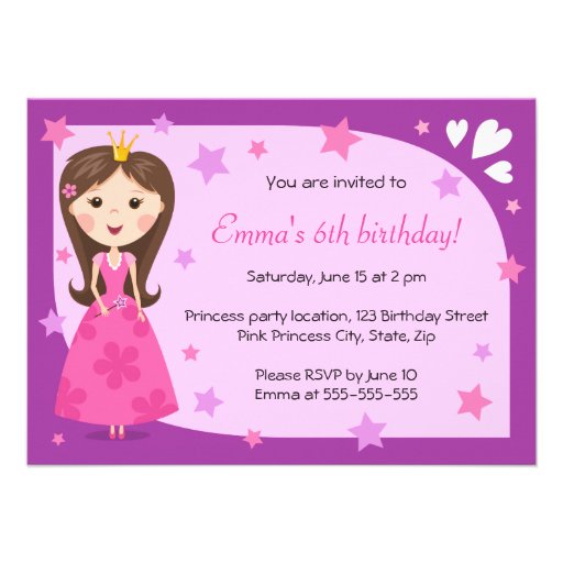 Pretty princess pink purple cute girly birthday invitations