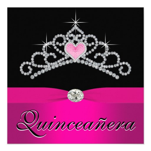 Pretty Princess Tiara Hot Pink Quinceanera Custom Announcement