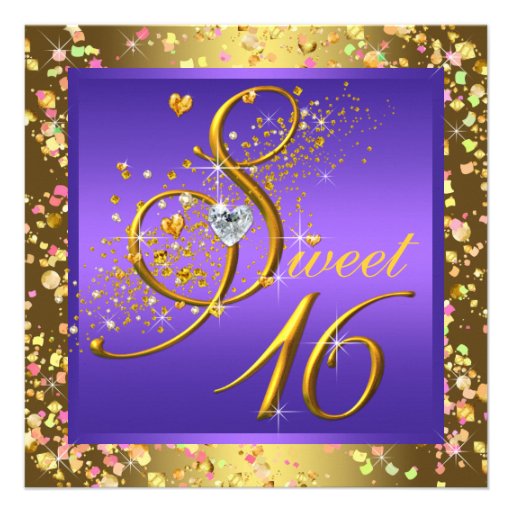 Pretty Purple and Gold Sweet Sixteen Party Invite