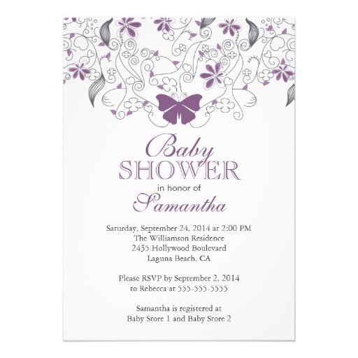 Pretty Purple Butterfly Baby Girl Baby Shower Custom Announcement