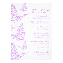 Pretty Purple Butterfly Baby Shower Invitations