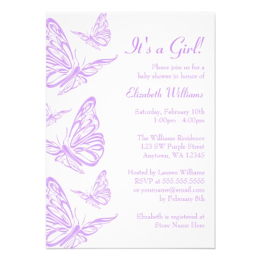Pretty Purple Butterfly Baby Shower Invitations Custom Announcements