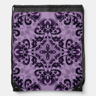 Pretty purple damask pattern drawstring backpack