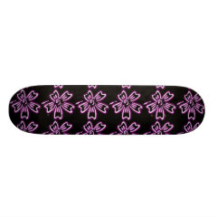 Pretty Purple Flower Art on Black Floral Pattern Skate Board