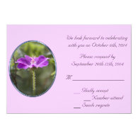 Pretty purple garden flower wedding RSVP cards. Invite