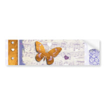 Pretty Purple & Gold butterflies & music collage Bumper Stickers