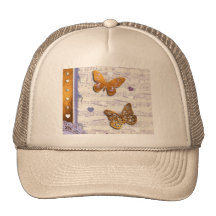 Pretty Purple & Gold butterflies & music collage Mesh Hats