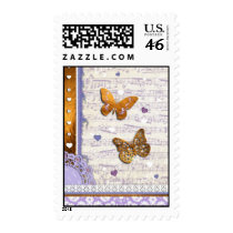 Pretty Purple & Gold butterflies & music collage Stamps