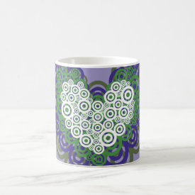 Pretty Purple Green Hearts and Circles Pattern Coffee Mug