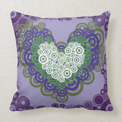 Pretty Purple Green Hearts and Circles Pattern Throw Pillow