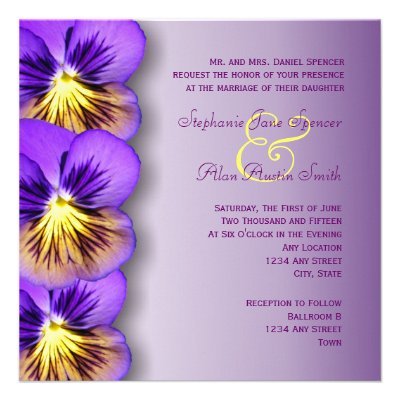 Pretty Purple Pansies Wedding Invitation