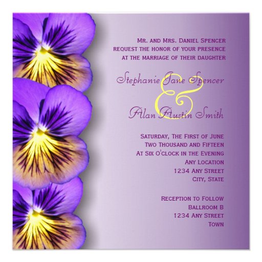 Pretty Purple Pansies Wedding Invitation