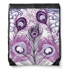 Pretty Purple Peacock Feathers Cinch Bag Backpack