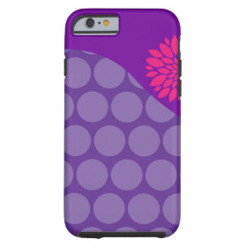 Pretty Purple Polka Dots Wave with Pink Flower Tough iPhone 6 Case