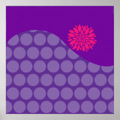 Pretty Purple Polka Dots Wave with Pink Flower Poster