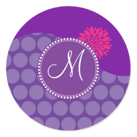 Pretty Purple Polka Dots Wave with Pink Flower Stickers