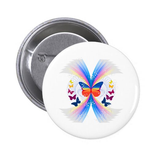 pretty rainbow butterflies swirl design pinback buttons