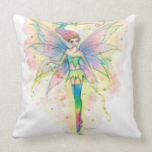 Pretty Rainbow Fairy in Stars Fantasy Art Pillow