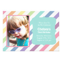 Pretty Rainbow Stripe Birthday Party Invitations