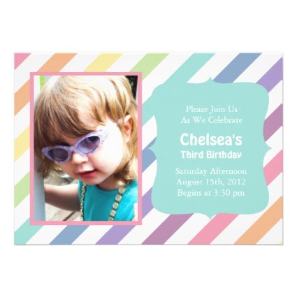 Pretty Rainbow Stripe Birthday Party Invitations