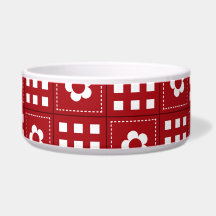 Pretty Red Flower Patchwork Quilt Pattern Dog Food Bowls