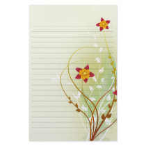 pretty red flowers on soft green  lined paper personalized stationery