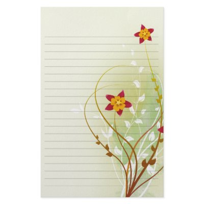 pretty red flowers on soft green  lined paper personalized stationery